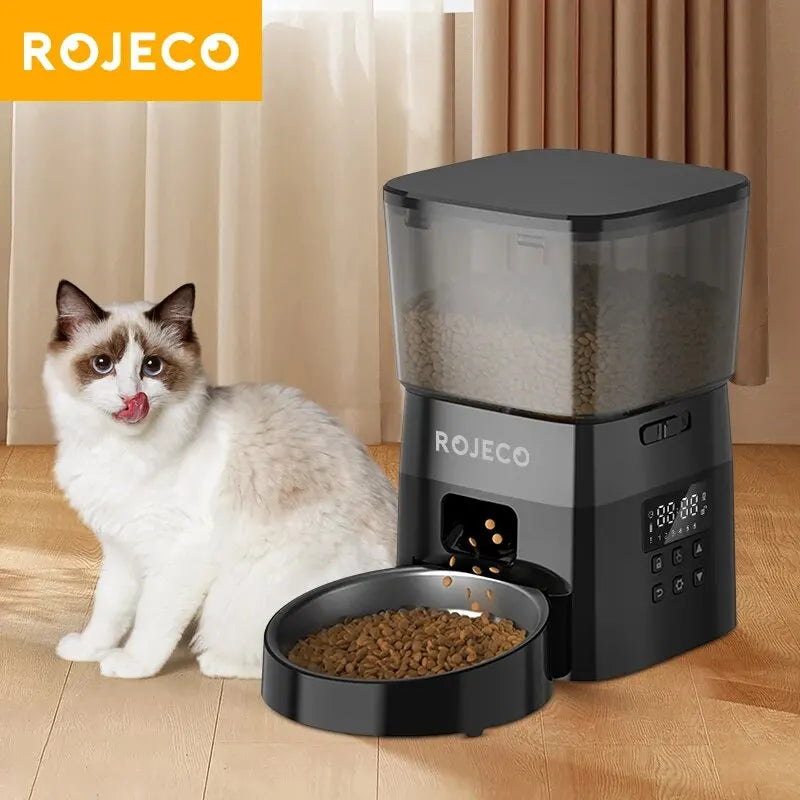 ROJECO Automatic Cat Feeder – Programmable & Rechargeable
