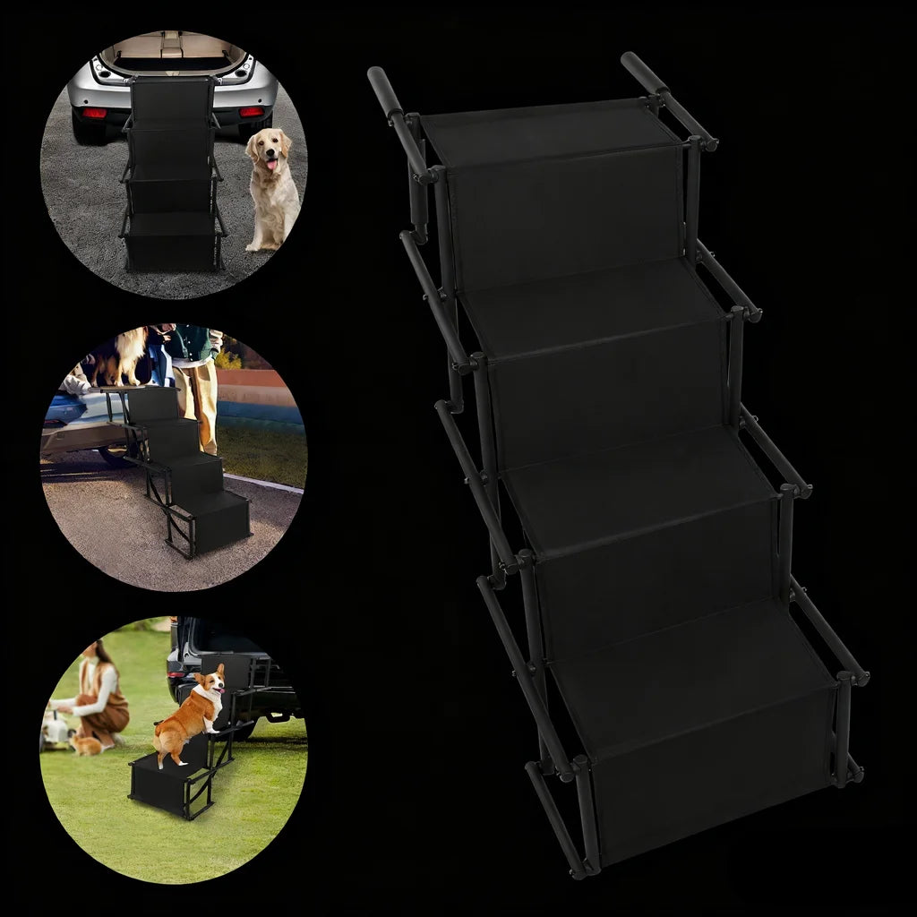 Foldable Pet Ladder Ramp – 4-Tier Dog Ramp for Easy Vehicle Access